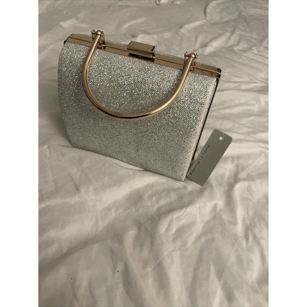 BELLA COLLECTION Women Silver Handbag in Hardcase CHAINS INCLUDED NEW